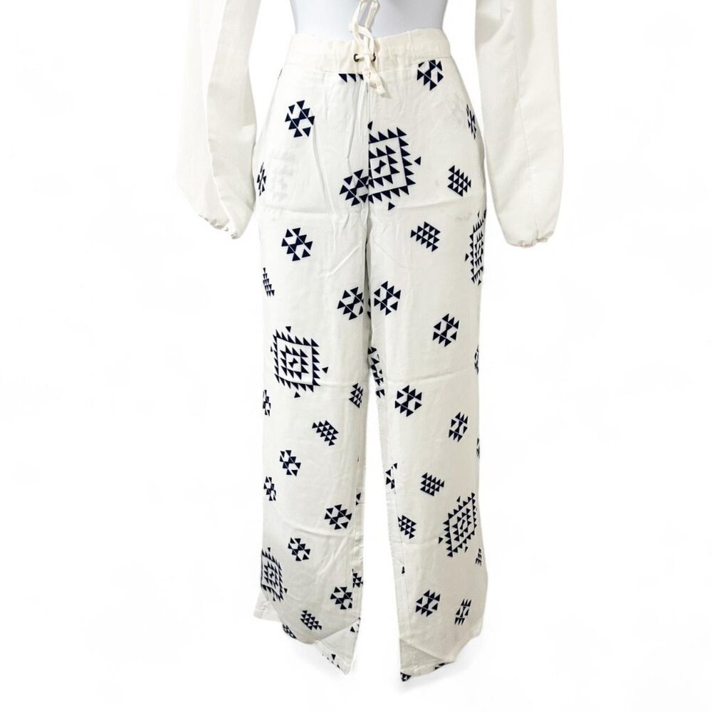 Y2K Boho Chic Soleil Wide Leg Printed Pants Western Beach Country Size XS